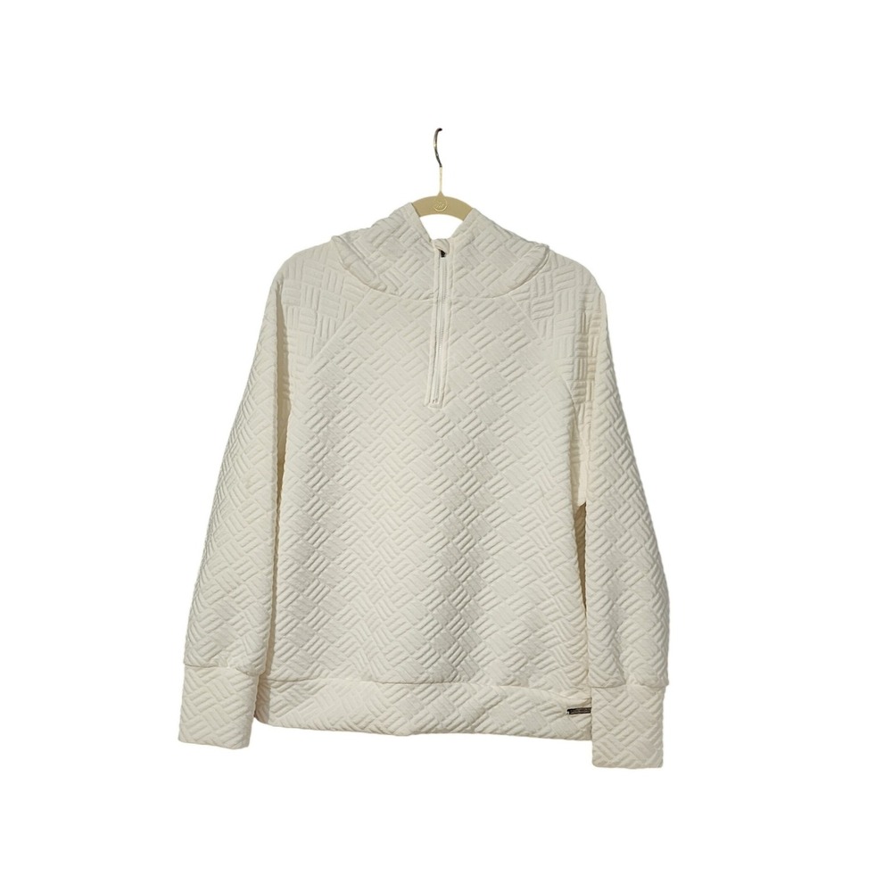 NINE WEST ACTIVE Women's White Quilted Half Zip Pullover‎ Hoodie Large